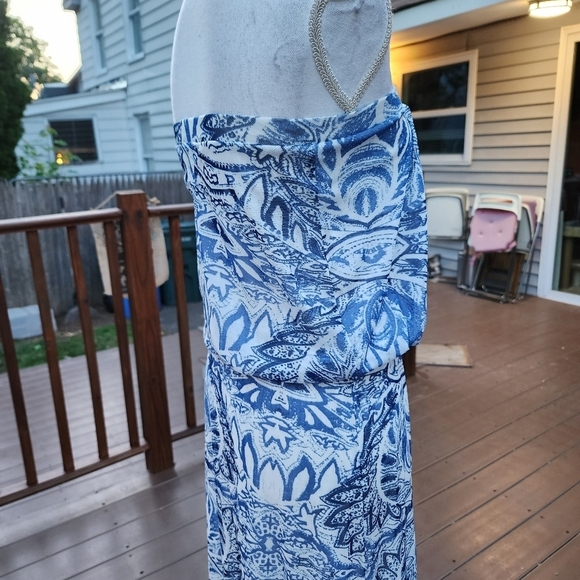 CYNTHIA ROWLEY blue floral print strapless Maxi mesh dress size S - Picture 11 of 15